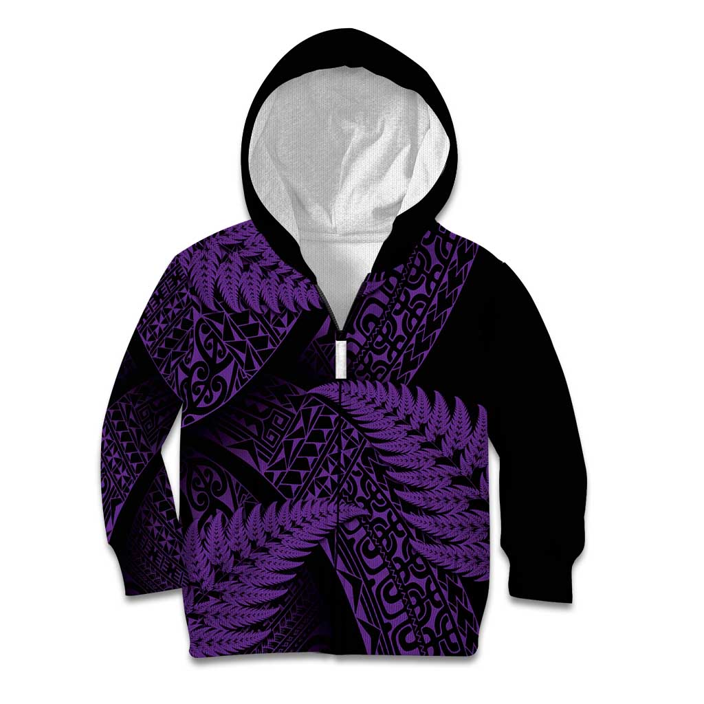 New Zealand Rugby Pacific Personalised Kid Hoodie All Purple Maori Pasifika Fern Pattern LT9 Zip Hoodie Purple - Polynesian Pride