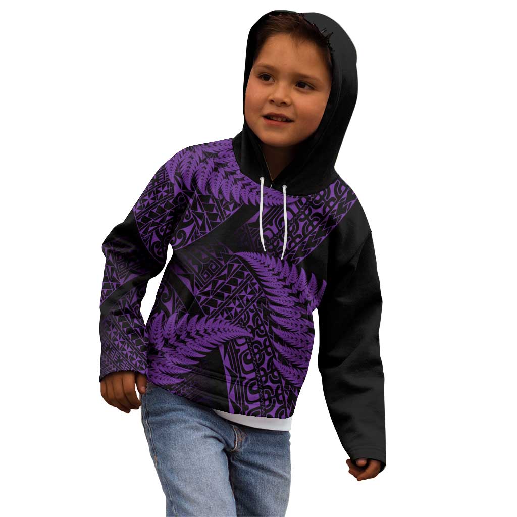 New Zealand Rugby Pacific Personalised Kid Hoodie All Purple Maori Pasifika Fern Pattern LT9 - Polynesian Pride