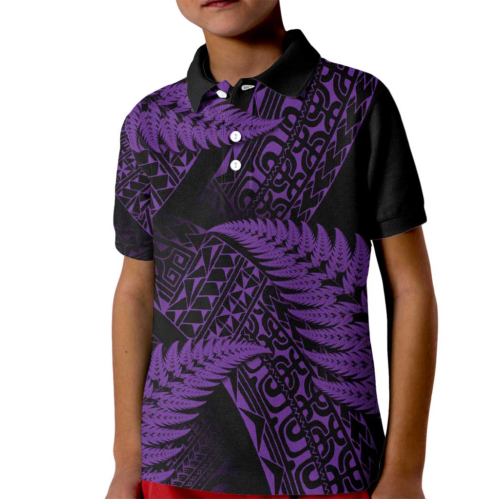 New Zealand Rugby Pacific Personalised Kid Polo Shirt All Purple Maori Pasifika Fern Pattern LT9 Kid Purple - Polynesian Pride
