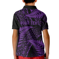 New Zealand Rugby Pacific Personalised Kid Polo Shirt All Purple Maori Pasifika Fern Pattern LT9 - Polynesian Pride