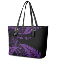 New Zealand Rugby Pacific Personalised Leather Tote Bag All Purple Maori Pasifika Fern Pattern LT9 - Polynesian Pride