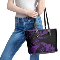 New Zealand Rugby Pacific Personalised Leather Tote Bag All Purple Maori Pasifika Fern Pattern LT9 - Polynesian Pride