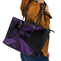 New Zealand Rugby Pacific Personalised Leather Tote Bag All Purple Maori Pasifika Fern Pattern LT9 - Polynesian Pride