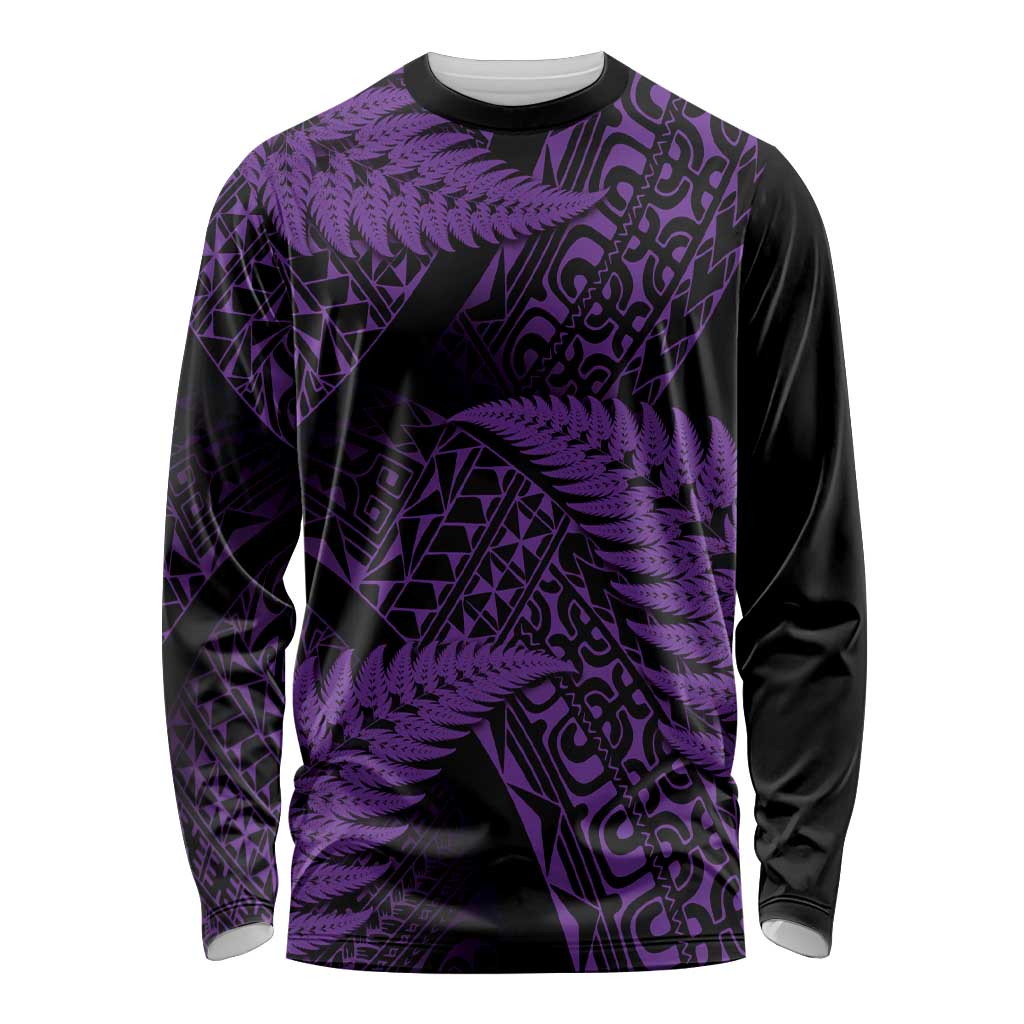 New Zealand Rugby Pacific Personalised Long Sleeve Shirt All Purple Maori Pasifika Fern Pattern LT9 Unisex Purple - Polynesian Pride