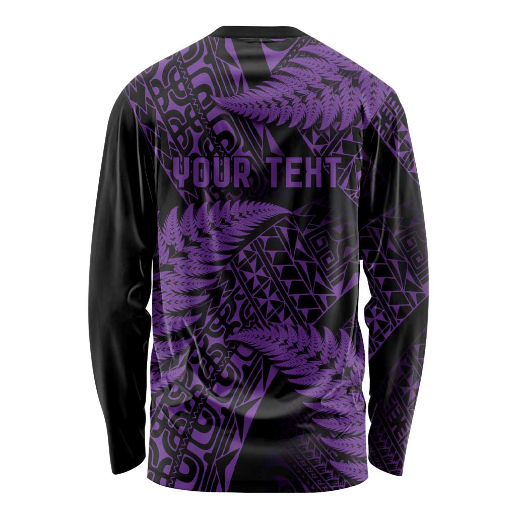 New Zealand Rugby Pacific Personalised Long Sleeve Shirt All Purple Maori Pasifika Fern Pattern LT9 - Polynesian Pride