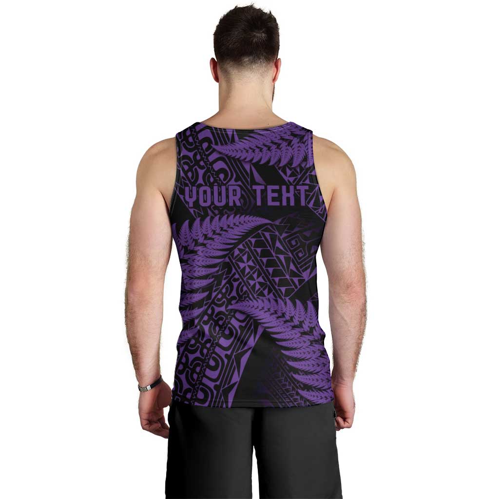 New Zealand Rugby Pacific Personalised Men Tank Top All Purple Maori Pasifika Fern Pattern LT9 - Polynesian Pride