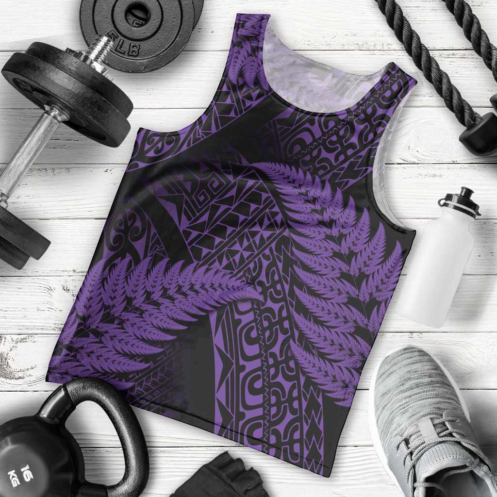 New Zealand Rugby Pacific Personalised Men Tank Top All Purple Maori Pasifika Fern Pattern LT9 - Polynesian Pride