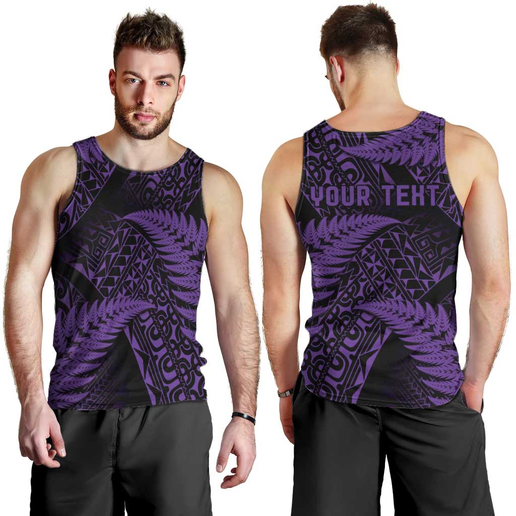 New Zealand Rugby Pacific Personalised Men Tank Top All Purple Maori Pasifika Fern Pattern LT9 - Polynesian Pride