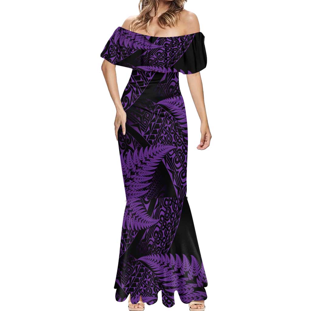 New Zealand Rugby Pacific Personalised Mermaid Dress All Purple Maori Pasifika Fern Pattern LT9 - Polynesian Pride