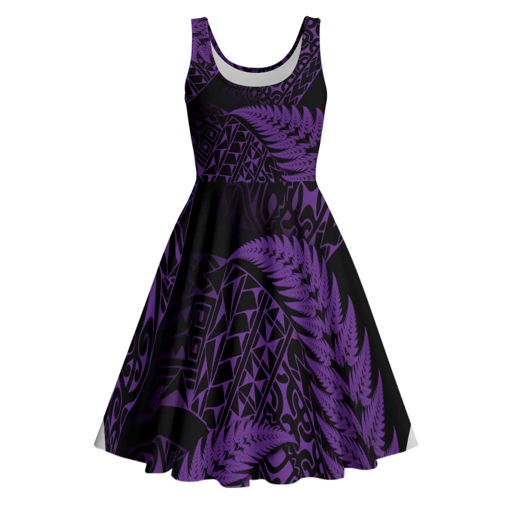 New Zealand Rugby Pacific Personalised Midi Dress All Purple Maori Pasifika Fern Pattern LT9 Purple - Polynesian Pride