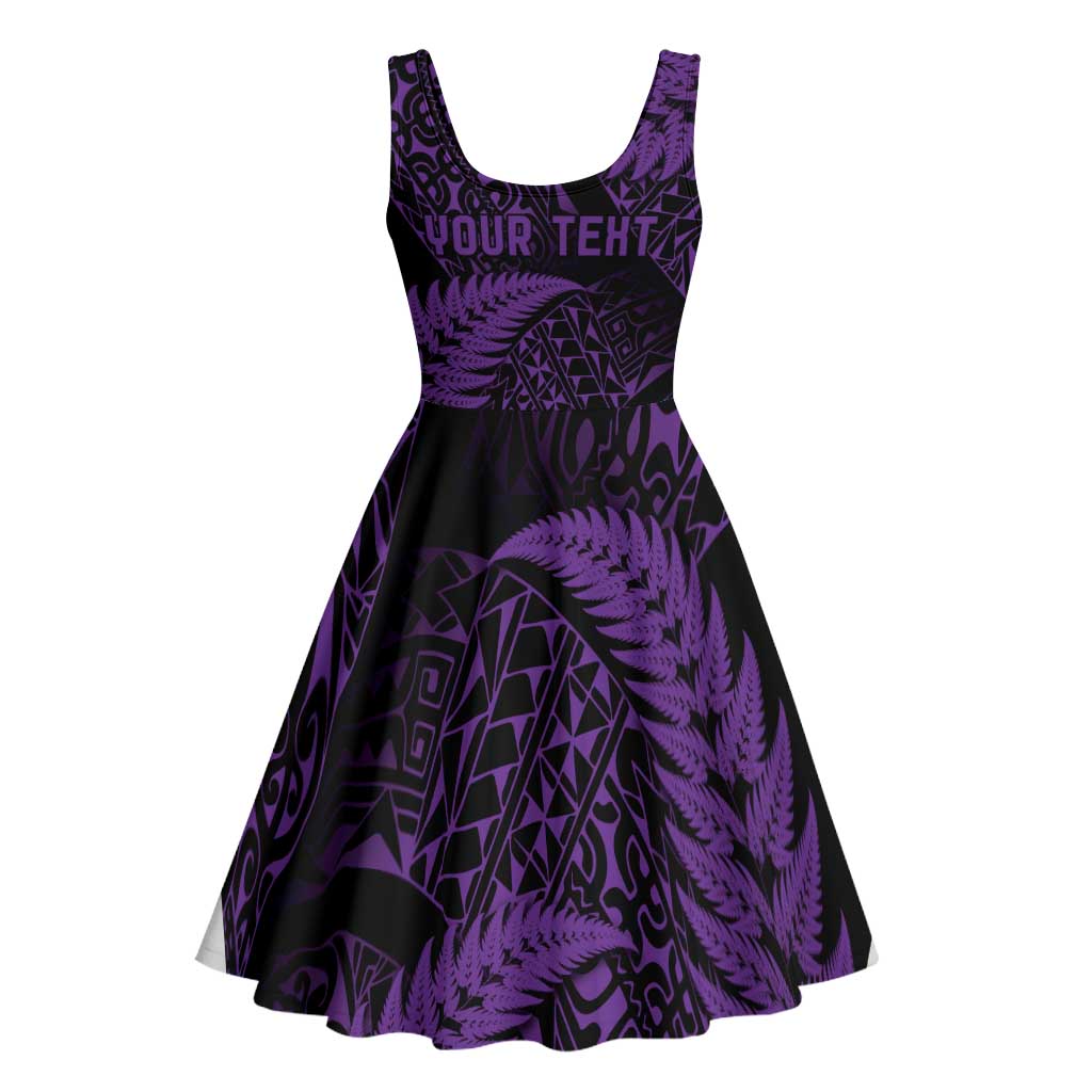 New Zealand Rugby Pacific Personalised Midi Dress All Purple Maori Pasifika Fern Pattern LT9 - Polynesian Pride