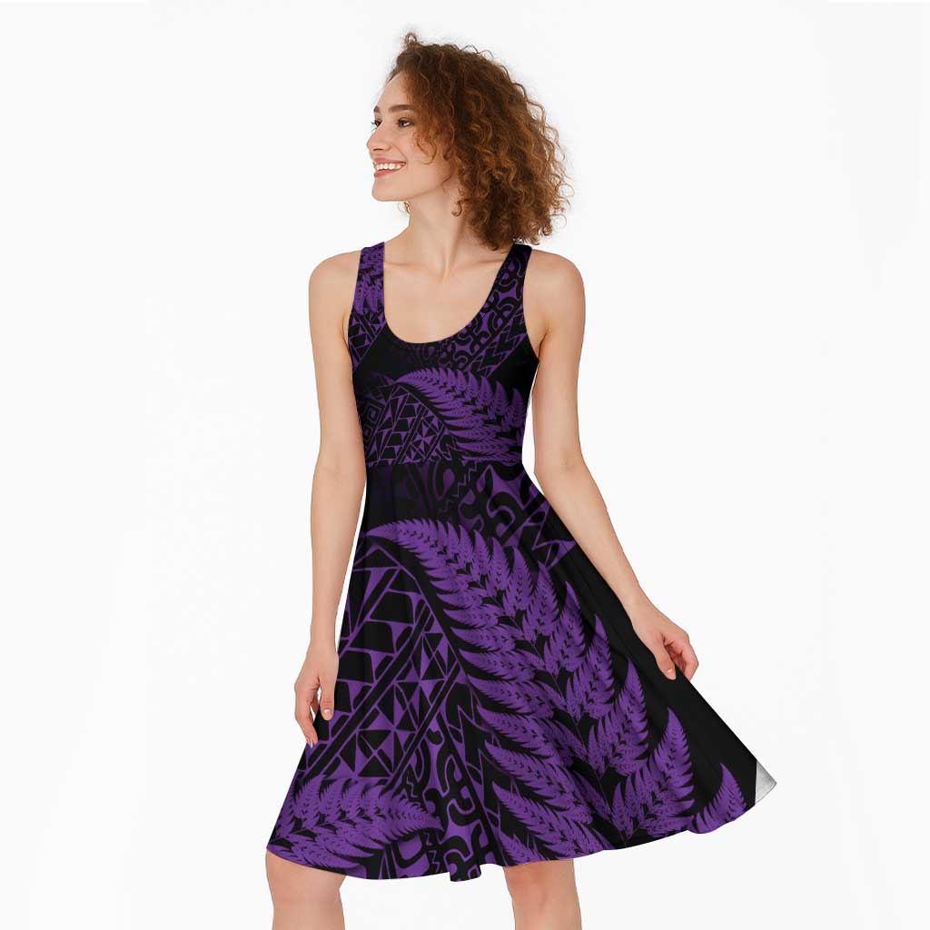 New Zealand Rugby Pacific Personalised Midi Dress All Purple Maori Pasifika Fern Pattern LT9 - Polynesian Pride