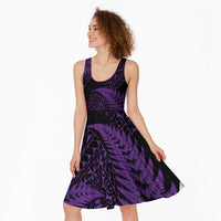 New Zealand Rugby Pacific Personalised Midi Dress All Purple Maori Pasifika Fern Pattern LT9 - Polynesian Pride