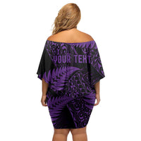 New Zealand Rugby Pacific Personalised Off Shoulder Short Dress All Purple Maori Pasifika Fern Pattern LT9 - Polynesian Pride