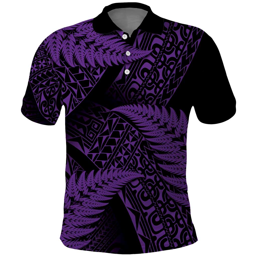 New Zealand Rugby Pacific Personalised Polo Shirt All Purple Maori Pasifika Fern Pattern LT9 Purple - Polynesian Pride
