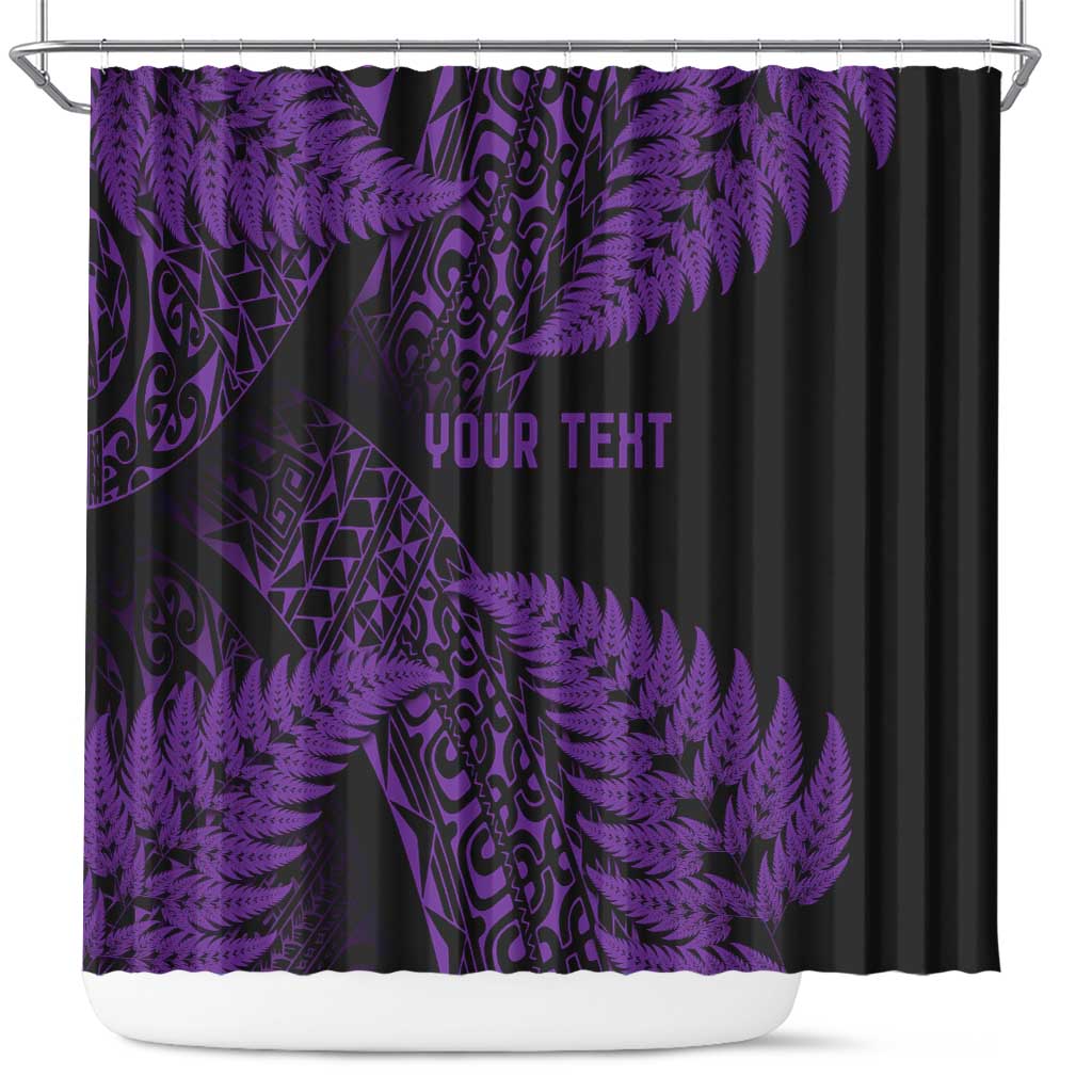 New Zealand Rugby Pacific Personalised Shower Curtain All Purple Maori Pasifika Fern Pattern LT9 Purple - Polynesian Pride