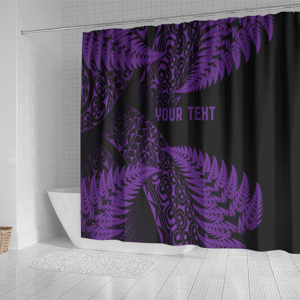 New Zealand Rugby Pacific Personalised Shower Curtain All Purple Maori Pasifika Fern Pattern LT9 - Polynesian Pride