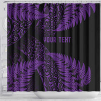 New Zealand Rugby Pacific Personalised Shower Curtain All Purple Maori Pasifika Fern Pattern LT9 - Polynesian Pride