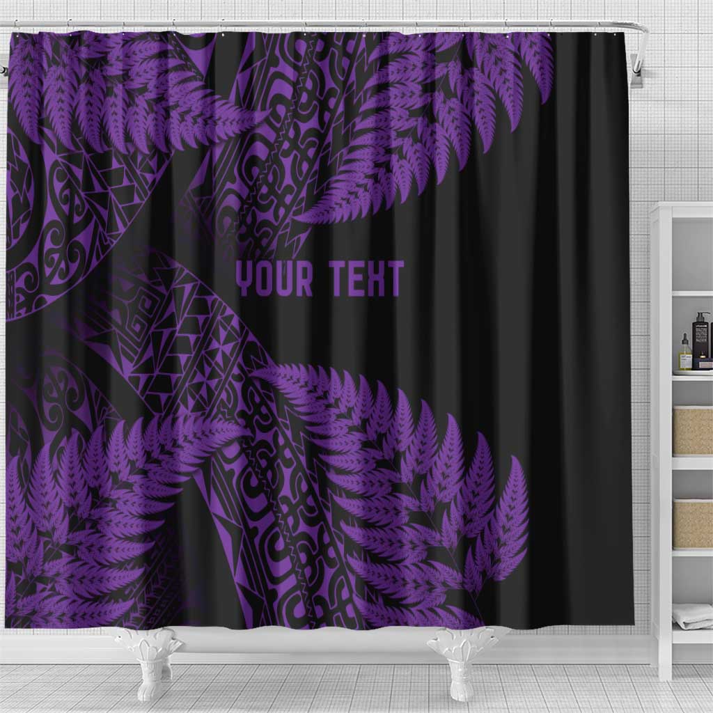 New Zealand Rugby Pacific Personalised Shower Curtain All Purple Maori Pasifika Fern Pattern LT9 - Polynesian Pride