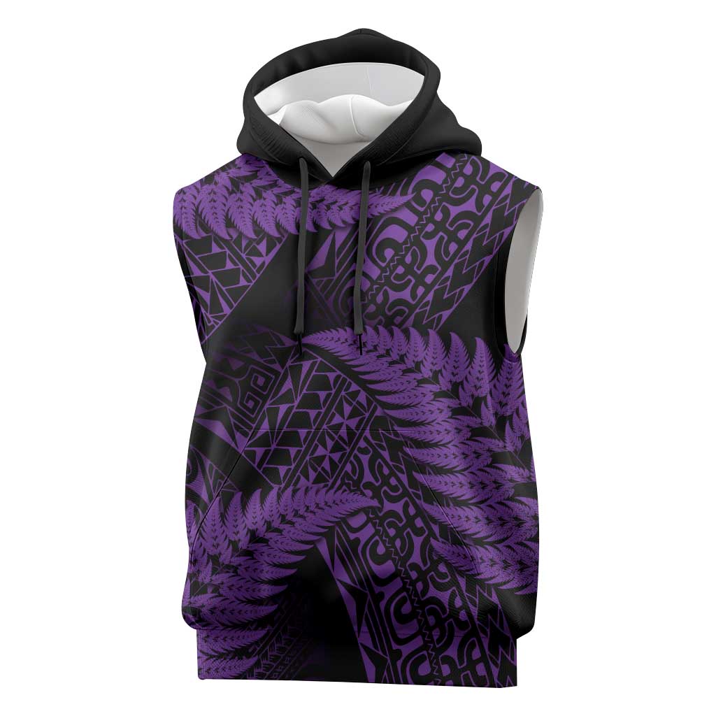 New Zealand Rugby Pacific Personalised Sleeveless Hoodie All Purple Maori Pasifika Fern Pattern LT9 Purple - Polynesian Pride