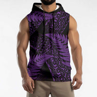 New Zealand Rugby Pacific Personalised Sleeveless Hoodie All Purple Maori Pasifika Fern Pattern LT9 - Polynesian Pride