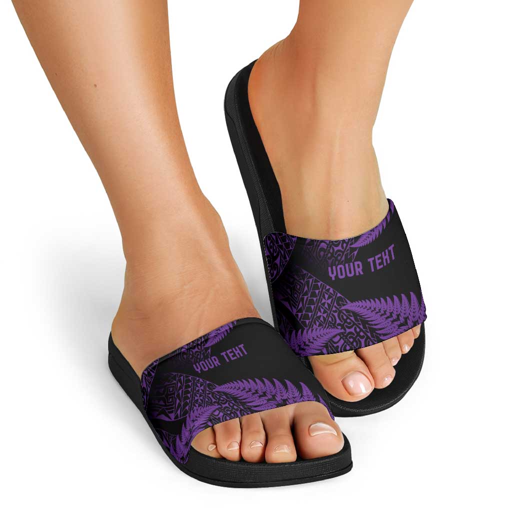New Zealand Rugby Pacific Personalised Slide Sandals All Purple Maori Pasifika Fern Pattern - Polynesian Pride
