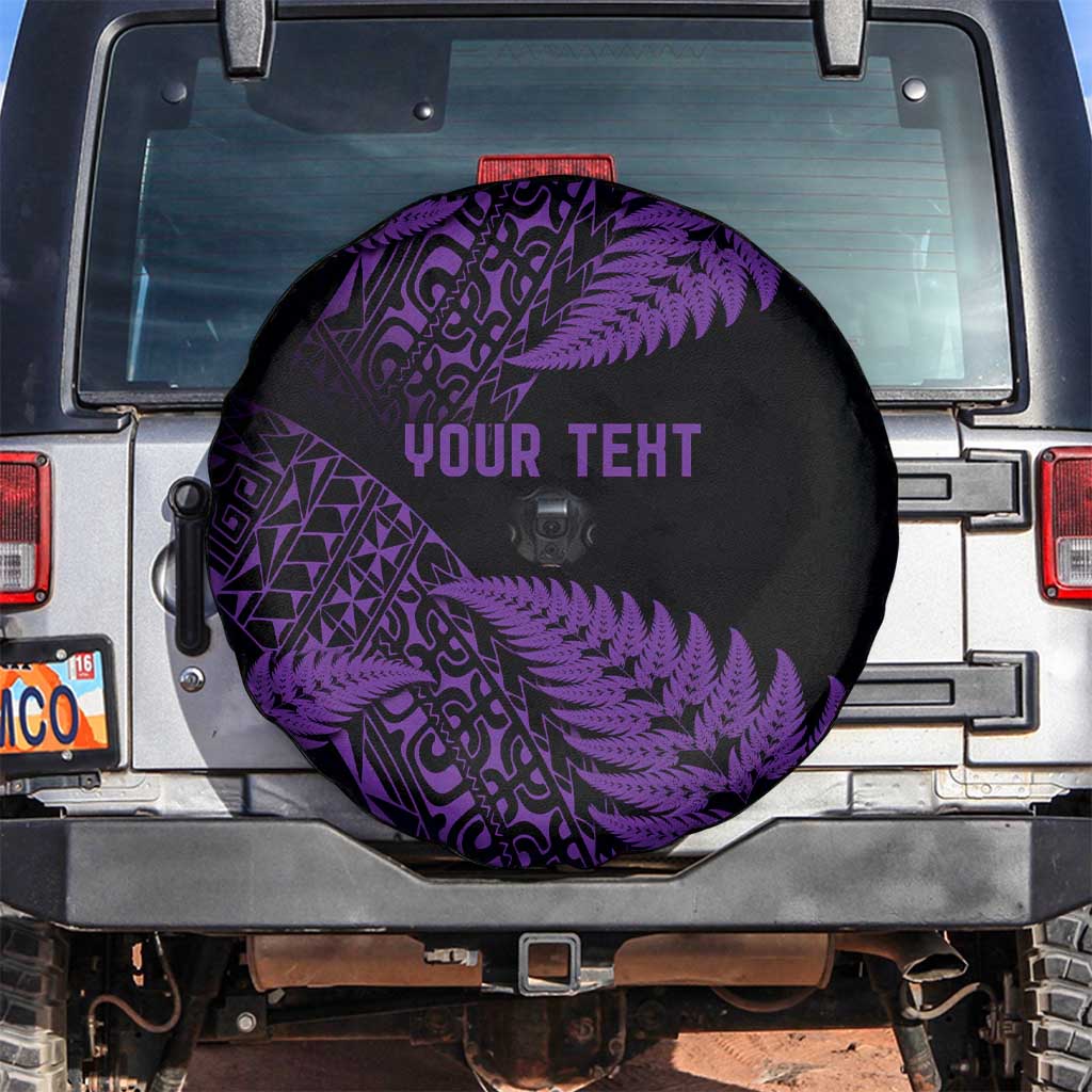 New Zealand Rugby Pacific Personalised Spare Tire Cover All Purple Maori Pasifika Fern Pattern LT9 Purple - Polynesian Pride