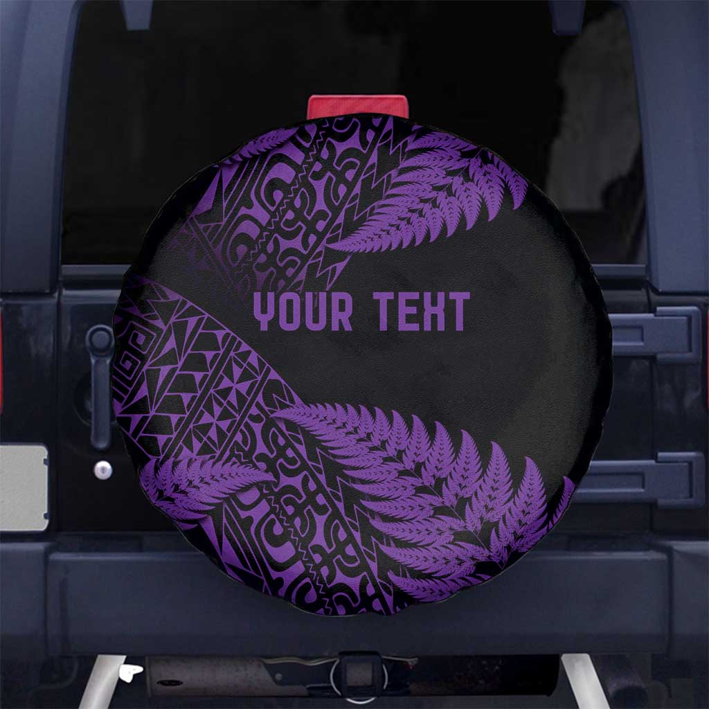 New Zealand Rugby Pacific Personalised Spare Tire Cover All Purple Maori Pasifika Fern Pattern LT9 No hole Purple - Polynesian Pride