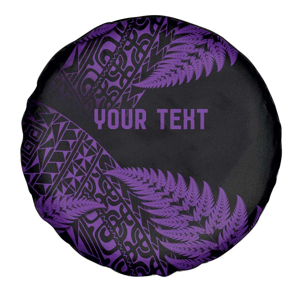 New Zealand Rugby Pacific Personalised Spare Tire Cover All Purple Maori Pasifika Fern Pattern LT9 - Polynesian Pride