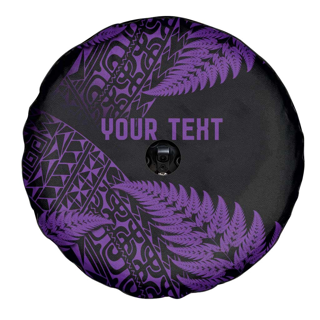New Zealand Rugby Pacific Personalised Spare Tire Cover All Purple Maori Pasifika Fern Pattern LT9 - Polynesian Pride