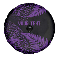 New Zealand Rugby Pacific Personalised Spare Tire Cover All Purple Maori Pasifika Fern Pattern LT9 - Polynesian Pride