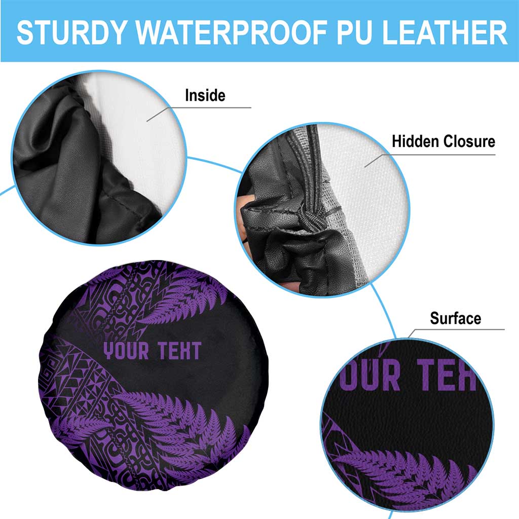 New Zealand Rugby Pacific Personalised Spare Tire Cover All Purple Maori Pasifika Fern Pattern LT9 - Polynesian Pride