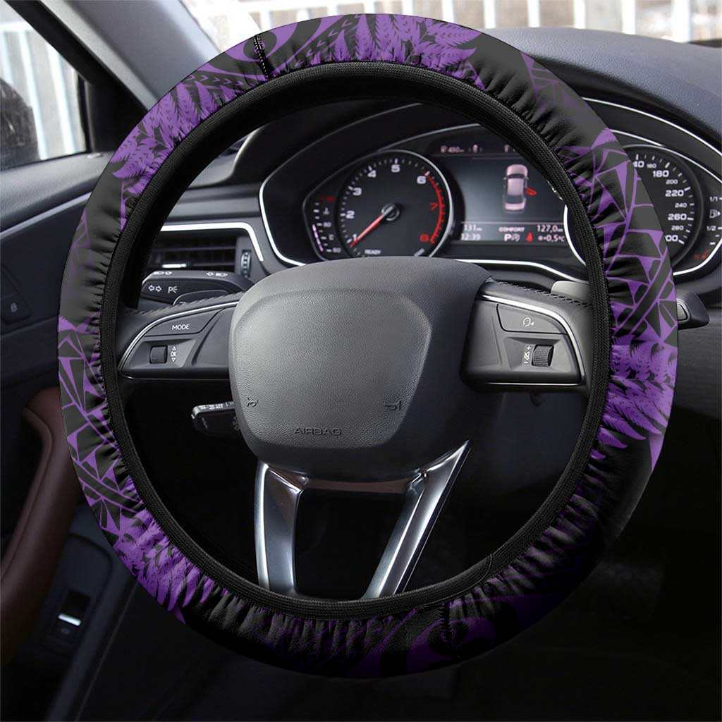 New Zealand Rugby Pacific Steering Wheel Cover All Purple Maori Pasifika Fern Pattern LT9 - Polynesian Pride