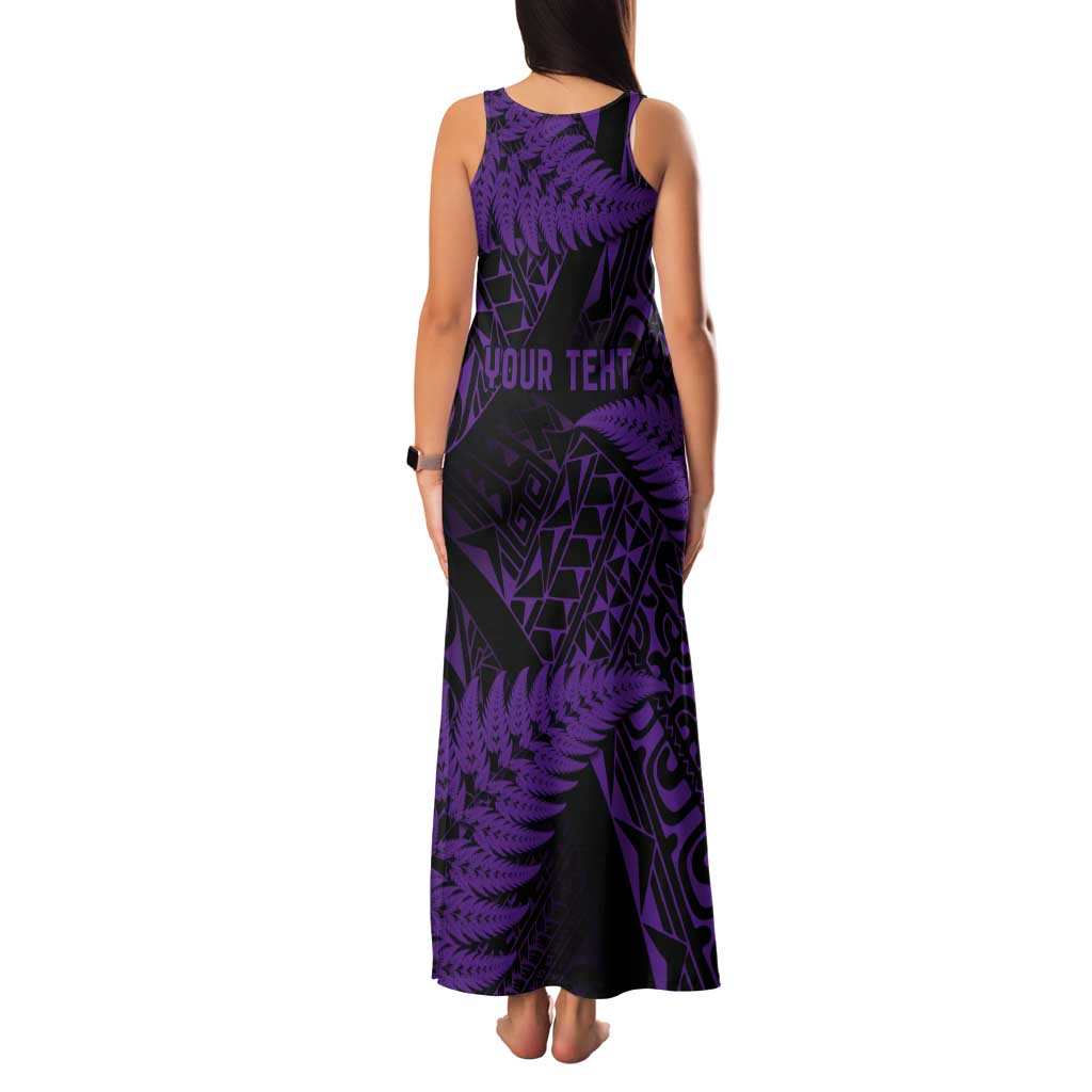 New Zealand Rugby Pacific Personalised Tank Maxi Dress All Purple Maori Pasifika Fern Pattern LT9 - Polynesian Pride