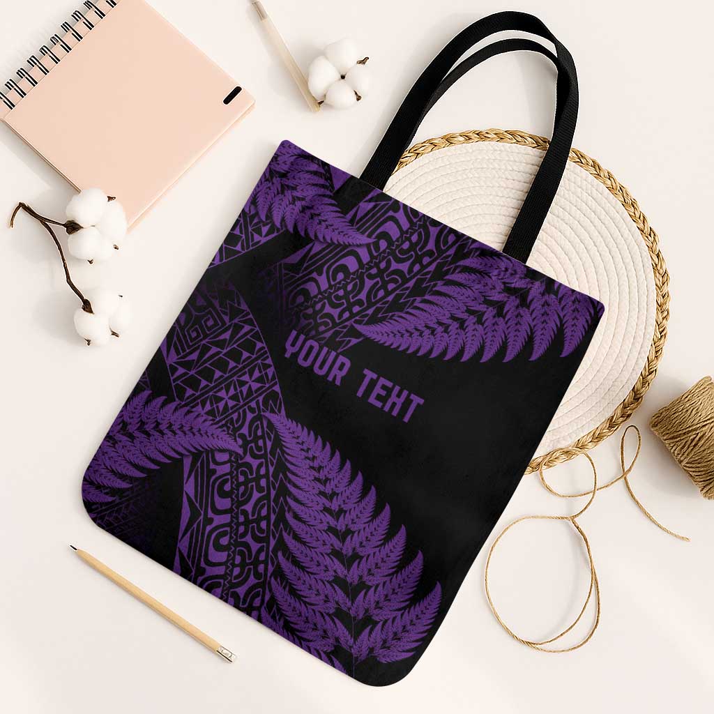 New Zealand Rugby Pacific Personalised Tote Bag All Purple Maori Pasifika Fern Pattern LT9 Black Strap One Size Purple - Polynesian Pride