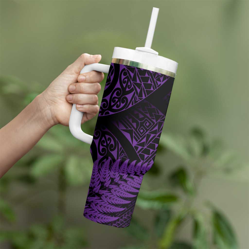 New Zealand Rugby Pacific Personalised Tumbler With Handle All Purple Maori Pasifika Fern Pattern LT9 - Polynesian Pride