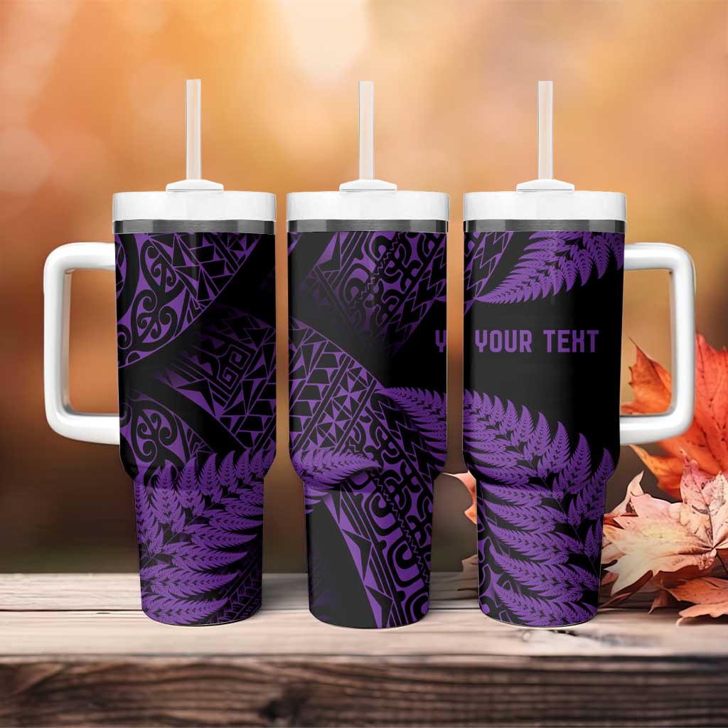 New Zealand Rugby Pacific Personalised Tumbler With Handle All Purple Maori Pasifika Fern Pattern LT9 - Polynesian Pride