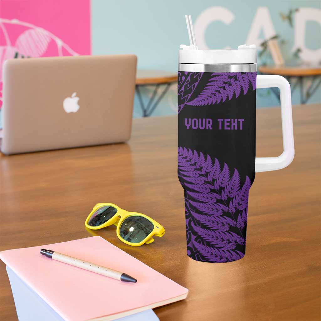 New Zealand Rugby Pacific Personalised Tumbler With Handle All Purple Maori Pasifika Fern Pattern LT9 - Polynesian Pride