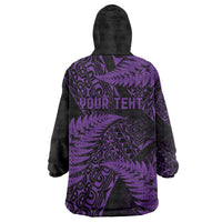 New Zealand Rugby Pacific Personalised Wearable Blanket Hoodie All Purple Maori Pasifika Fern Pattern LT9 - Polynesian Pride