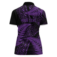 New Zealand Rugby Pacific Personalised Women Polo Shirt All Purple Maori Pasifika Fern Pattern LT9 - Polynesian Pride