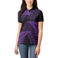 New Zealand Rugby Pacific Personalised Women Polo Shirt All Purple Maori Pasifika Fern Pattern LT9 - Polynesian Pride