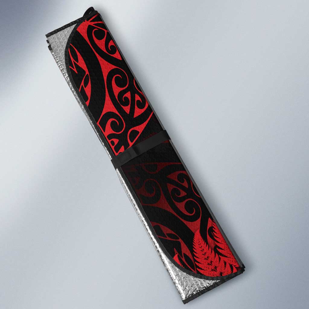 New Zealand Rugby Pacific Personalised Auto Sun Shade All Red Maori Pasifika Fern Pattern - Polynesian Pride