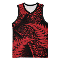 New Zealand Rugby Pacific Personalised Basketball Jersey All Red Maori Pasifika Fern Pattern LT9 Unisex Red - Polynesian Pride