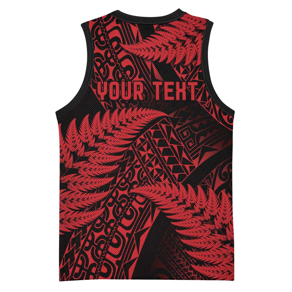 New Zealand Rugby Pacific Personalised Basketball Jersey All Red Maori Pasifika Fern Pattern LT9 - Polynesian Pride