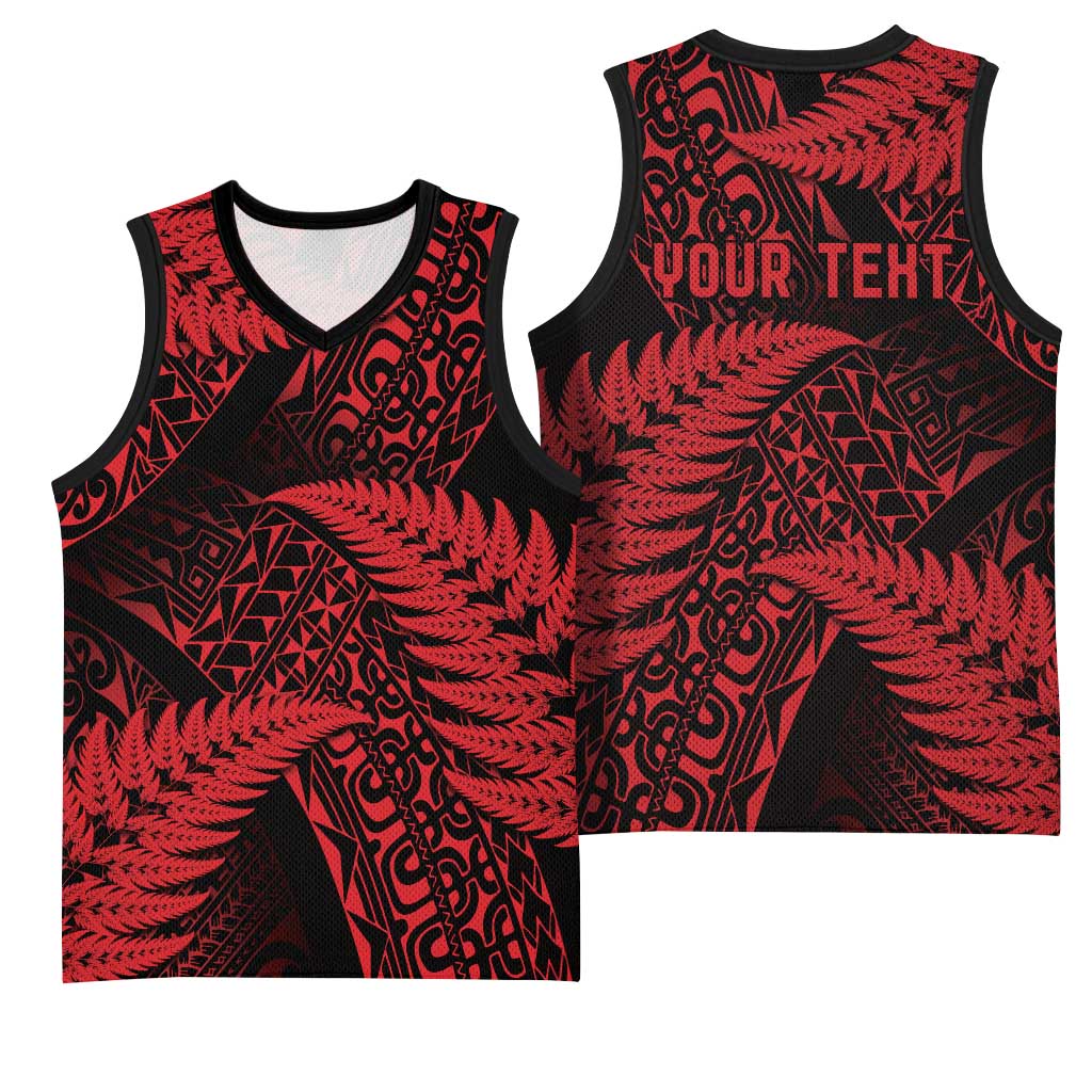 New Zealand Rugby Pacific Personalised Basketball Jersey All Red Maori Pasifika Fern Pattern LT9 - Polynesian Pride