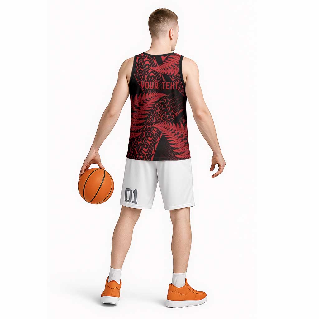 New Zealand Rugby Pacific Personalised Basketball Jersey All Red Maori Pasifika Fern Pattern LT9 - Polynesian Pride