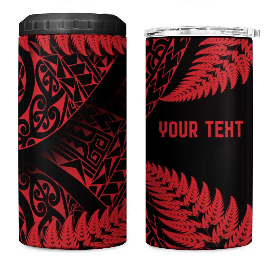 New Zealand Rugby Pacific Personalised 4 in 1 Can Cooler Tumbler All Red Maori Pasifika Fern Pattern LT9 One Size: 16 oz Red - Polynesian Pride