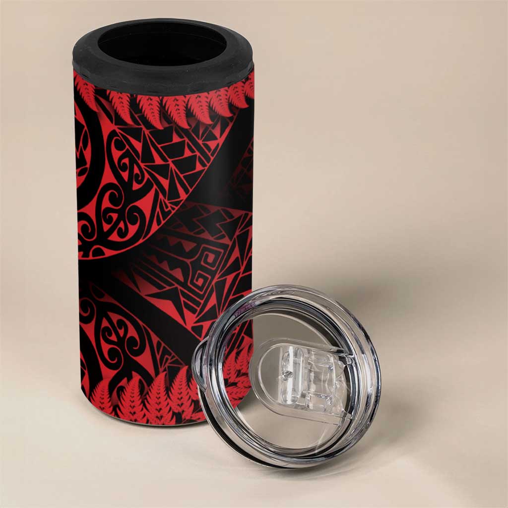 New Zealand Rugby Pacific Personalised 4 in 1 Can Cooler Tumbler All Red Maori Pasifika Fern Pattern LT9 - Polynesian Pride
