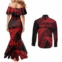 New Zealand Rugby Pacific Personalised Couples Matching Mermaid Dress and Long Sleeve Button Shirt All Red Maori Pasifika Fern Pattern LT9 - Polynesian Pride