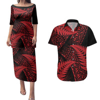 New Zealand Rugby Pacific Personalised Couples Matching Puletasi and Hawaiian Shirt All Red Maori Pasifika Fern Pattern LT9 Red - Polynesian Pride